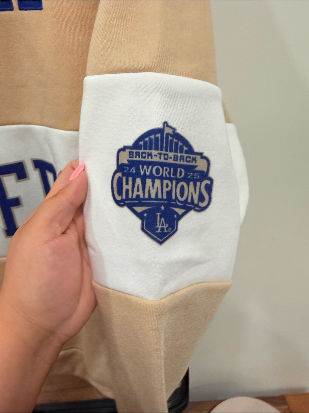 Los Angeles UCLA Dodgers Half-Zip Pullover Sweatshirt - Tan/White - Picture 7 of 8